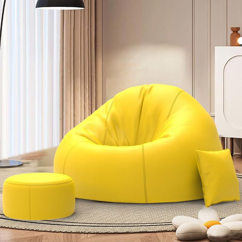 Image of Biggie Bean Bag 7XL Bean Bag Chair with Beans Filled - The Classics Bean Bag Sofa - Combo Set-Styled for Elegance with Free Cushion & Footrest (Matching Color : Yfevo Yellow)