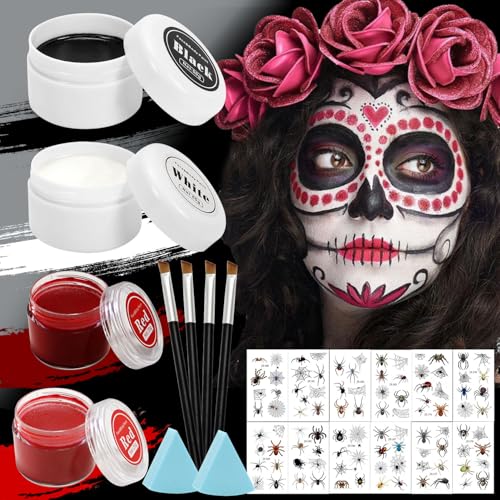 Tinta de rosto para crianças 50 g lata extra grande, pintura facial crianças preto vermelho branco, pinturas rosto para crianças, pintura facial, pintura facial crianças hipoalergénico para carnaval