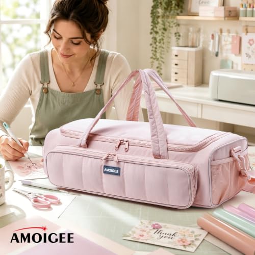 Image of AMOIGEE Puff Carrying Case for Cricut Explore 5, Quilted Storage Bag for Die-Cutting Machine, Travel Craft Tote with Pockets for Vinyl, Tools, Mats and Cricut Accessories and Suppliers