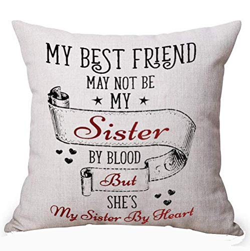 shengpeng for Friends My Best Friend May Not Be My Sister by Blood But She's My Sister by Heart Book Cotton Decorative Home Sofa Living Room Throw Pillow Case Cushion Cover Square 18x18 Inches