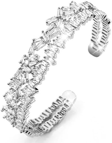 RYTHUYN Gold Cuff Bracelets for Women, Cubic Zirconia Tennis Bracelets, White Gold Bracelets for Women, Jewelry Gifts for Women Bride Teen Girl Mother Sister Daughter