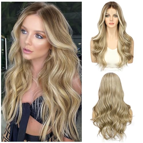 Sapphirewigs Blonde Lace Front Wig 13x4 Synthetic Wigs Body Wave Highlight Blonde Lace Front Hair Pre-plucked Daily Wear Party Christmas Date 22 inch