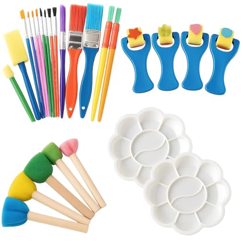 26 Stücke Schwamm Malerei Pinsel Set, Malschwamm Kinders, Pinselset Kinder, Wasserfarben Kinder Ab 2, Früherziehung Lernen Zeichnung Werkzeuge Art Draw Tools Für DIY Kunsthandwerk