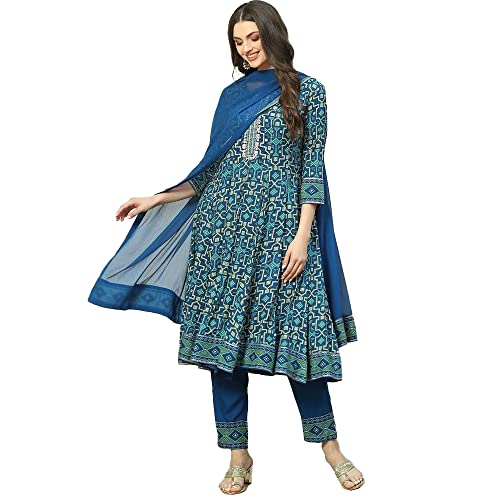 Image of BIBA Women Rayon Kalidar Printed Suit Set