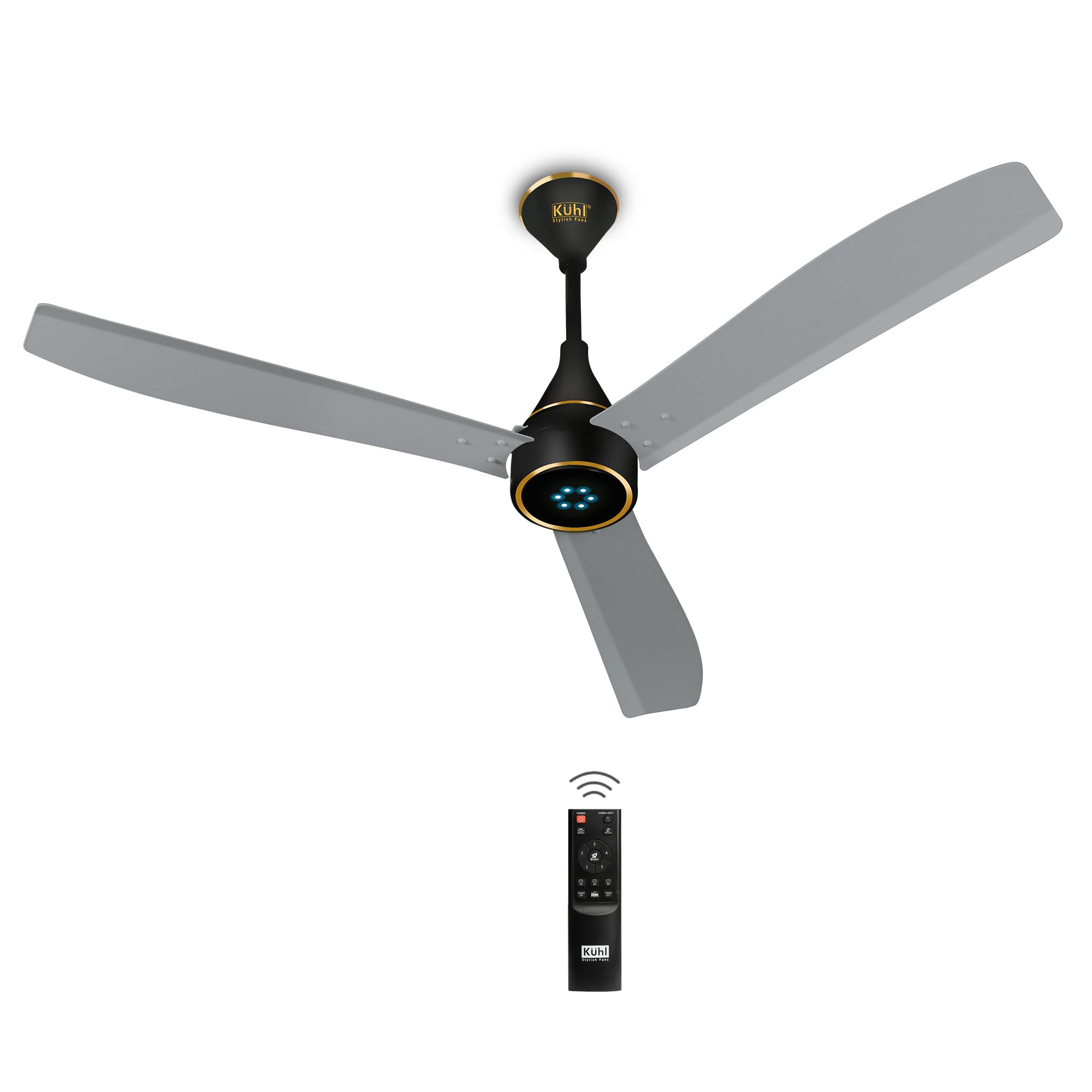 KUHL Arctis A8 1200 mm BLDC 65% Power Saving BLDC Ceiling Fan With Remote | BEE 5 Star Rated & ISI Marked | High Air Flow & LED Indicators | 5 Year Warranty on Motor | Silver Mist
