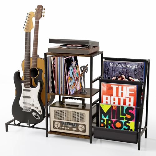 INHABIT UNION Record Player Stand with Guitar Rack, for Acoustic,