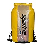 Aquafree アウトドア防水バッグ 18L イエロー 密封防水 円筒型 透明グリッド素材