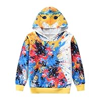 DHASIUE Boys Multi Colour Hoodies Yellow 3D Print Graphic Sweatshirt Spotty Jumper Kid Hooded with Pocket 13-14 Years