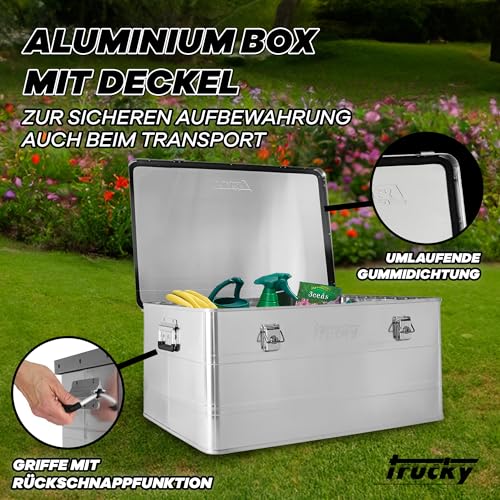 Trucky Aluminium Box mit Deckel Silber Alu Kiste Alukiste Auswahl Transportbox Metallbox Aufbewahrungsbox Boxen Abschliessbar Metallkiste, Größe:135 L