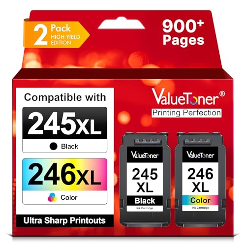 Valuetoner 245XL Ink Cartridge Replacement for Canon 245XL 246XL Combo Pack PG-245XL CL-246XL for Pixma TR4520 TR4527 MG2522 MG2520 MX490 MX492 TS202 TS302 TS3320 MG2920 Printer (Black, Color)
