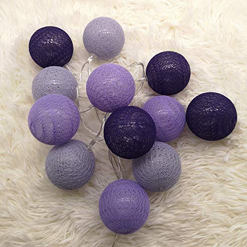 LED Lichterkette Cotton Ball, DOTBUY 6cm Mehrfarbig Baumwollkugeln Batteriebetrieben Dekoration Licht für Hochzeit Party Feier Weihnachten Nachtlicht (Sexy lila,3.3M/20LED) Cover