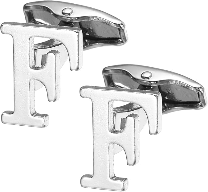 calixto F Alphabet Silver Cufflinks for Men | Initial Letter “F” Personalized Luxury Cuff Links | Premium Polished Metal Shirt, Coat & Blazer Cufflinks | Wedding, Office | Stylish Gift for Men | Set of 2-picture-36