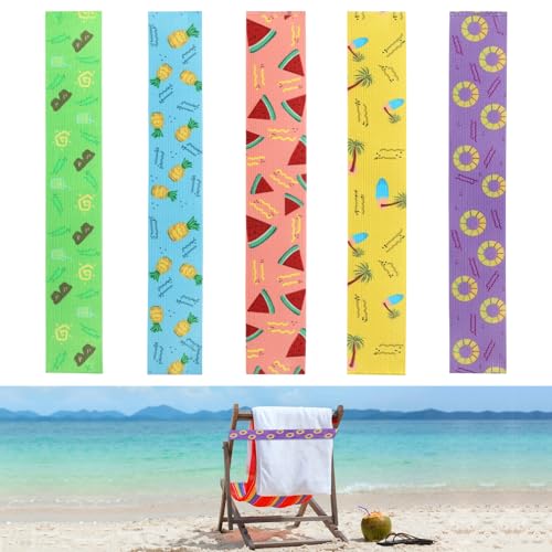 Weniubit 5 Pcs Towel Bands for Beach Elastic Bands for Sunbed Towel Windproof Sun Lounger Straps for Sun Loungers Pool Beach Chairs (40cm×5cm Colorful)