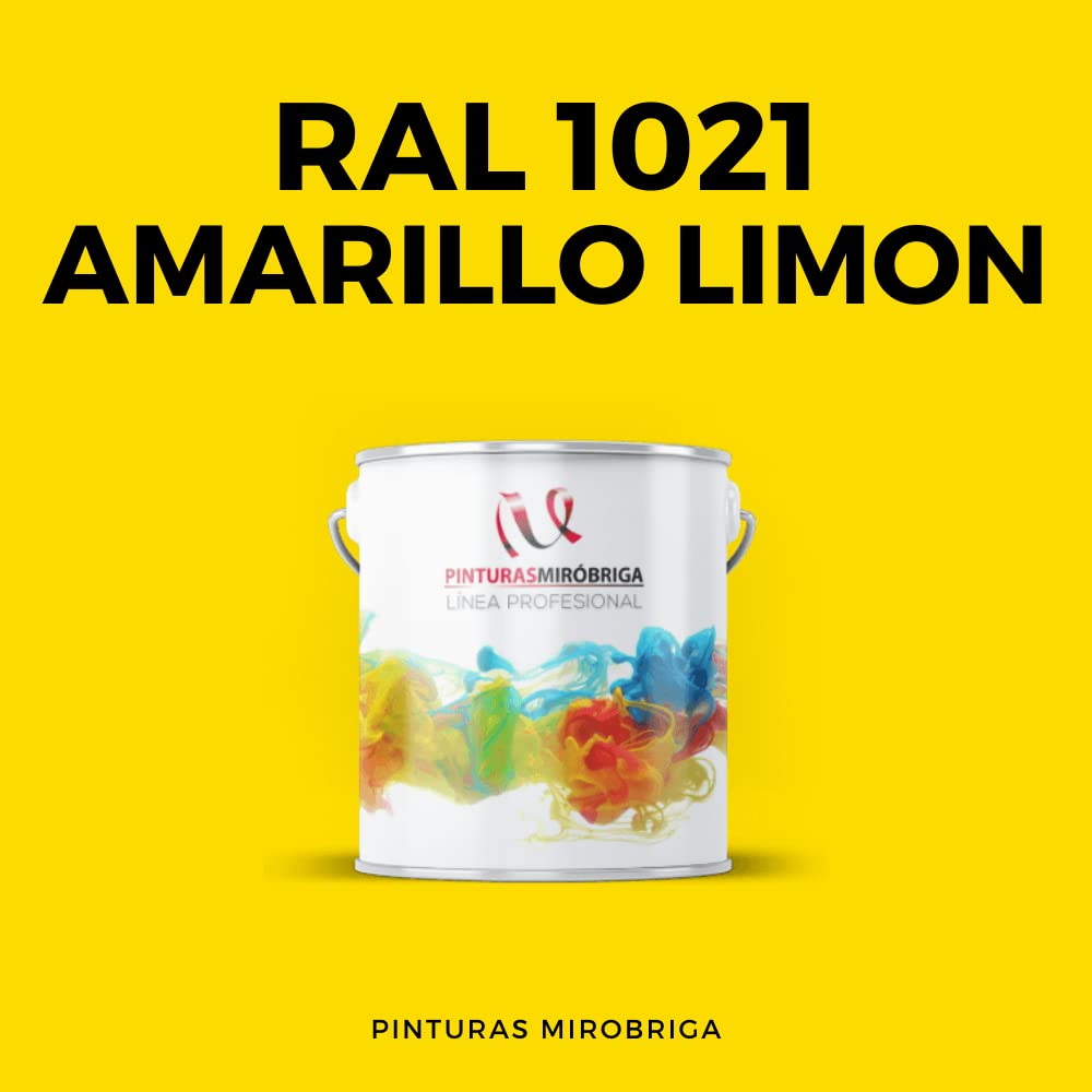 Pinturas Mirobriga Esmalte Antioxidante Color Amarillo Limon Ral 1021, Secado Rapido, Directo sobre metal, proteccion de superficies de hierro y madera. Acabado Brillante. Envase de 4Lt.