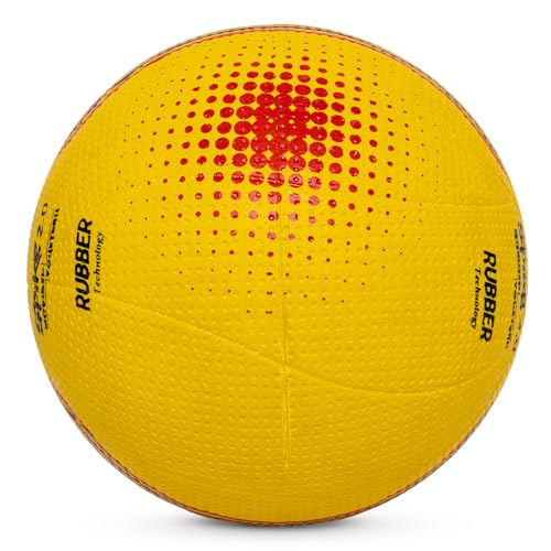 Image of Vector X Spike 2.0 Rubber Moulded Indoor Outdoor Volleyball +Free Air Needle| Suitable for Practice, Training Beach Play Butyl Bladder Ball for Adults Boys Kids Size 4 (Spike 2.0, Yellow-Red + Pump)
