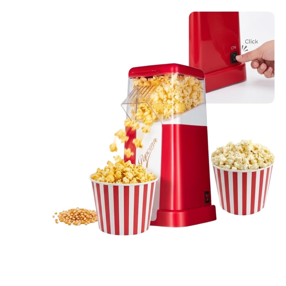 Drumstone (𝐒𝐩𝐞𝐜𝐢𝐚𝐥 𝟏𝟓 𝐘𝐞𝐚𝐫𝐬 𝐖𝐚𝐫𝐫𝐚𝐧𝐭𝐲) Portable 1200W Electric Popcorn Maker Machine | Oil-Free Hot Air Popper, Low Fat Snack Maker with Measuring Cup & Removable Lid | Retro-image-45