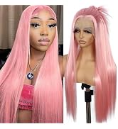 SAPPHIREWIGS 13X6 Pink Lace Front Wigs Long Straight Glueless Synthetic Lace Front Wigs Pre Pluck...