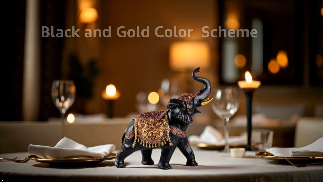 Estatua Elefante Decoración Negra y Dorada 9in miniatura 7