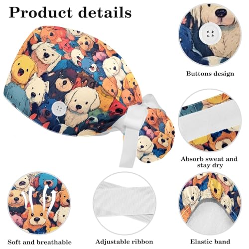 Gorro quirúrgico ajustable para mujer con botones miniatura 4
