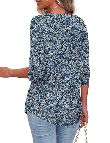 U.Vomade Women's 3/4 Sleeve Plus Size Tops Loose V Neck Blouses for Women L-4X4