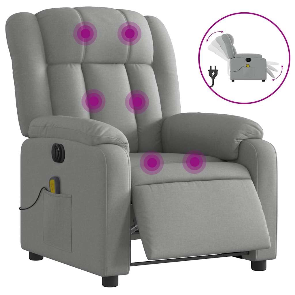 Sillón Reclinable de Masaje Eléctrico, Silla con Respaldo, Sillón Orejero Ajustable, Tela Gris Claro