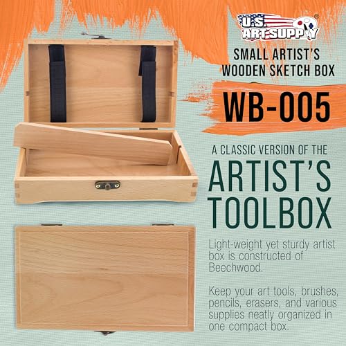 Multi-Function Artist Supply Box with Locking Clasps - Wooden Art Box for Brushes, Pencils, Erasers, Tool Storage Organi