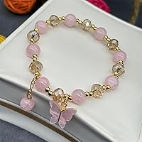 Butterfly Crystal Glass Beaded Stretch Bracelet for Women - Cute Charm Fashion Jewelry Gift