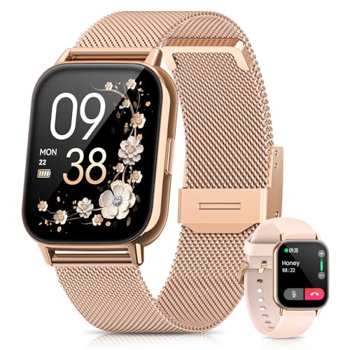 AIMIUVEI Smartwatch Donna, Orologio Smartwatch con Chiamate e Whatsapp, 120+ modalità Sportive, 24H Frequenza Cardiaca SpO2, Sonno Fisiologia Femminile IP68 Notifiche Calorie per Android iOS Oro Rosa
