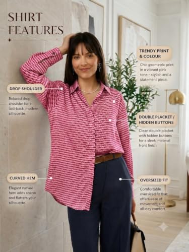 Image of OOMPH! Women's Printed Shirt | Full Sleeves | Collared Neck | Curved Hem | Casual Shirt for Women