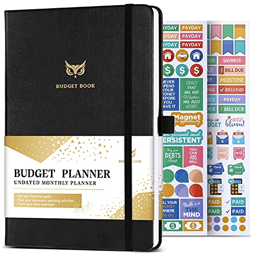 Budget Planner/Book - Bill Organizer, 8.2' x 5.6', Undated Finance Book & Money Planner with Thick Paper, Pen Loop, Stickers, Inner Pocket, Good for Household Money Budgeting