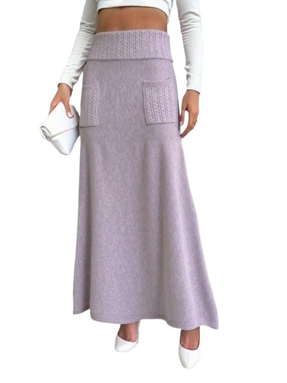 Elegant High Waist Pocket Pencil Long Skirt Womens Basic Versatile Trendy Skirt