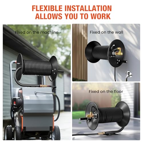 BreAro Pressure Washer Hose Reel, 100FT High Pressure Hose Reel with Hand Crank, 3/8\" Heavy Duty Steel Pressure Washer Reel, 4000 PSI Power Washer Hose Reel Swivel Arm for Air/Liquid/Water Use - Thumbnail 5