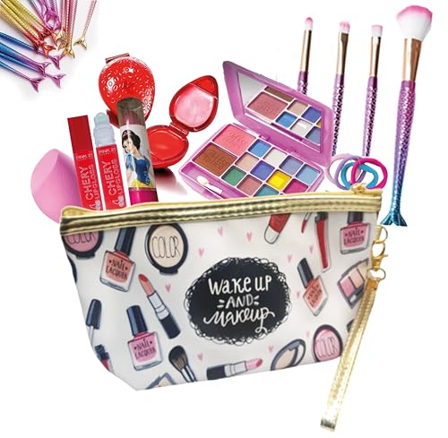 Maquiagem Infantil, Kit, Paleta de Sombras, Pincel de maquiagem, Necessarie, Gloss Labial e Acessórios Maquiagem Para Crianças e Jovens, Presente para Meninas CN2