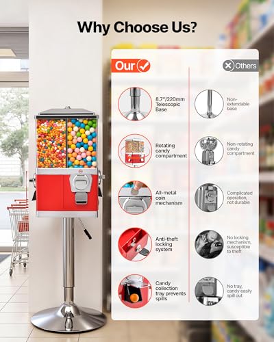 Image of VEVOR Candy Vending Machine, Four Compartment Candy Vending Machine with Stand, Gumball & Candies Vendings Machines with Adjustable Height, Vintage Candies Dispenser for Shop, Arcade, Family Gathering