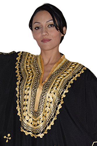Moroccan Caftan Hand Made with Gold Hand Embroidery Long Length Black2