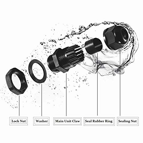 ZKSM Cable Glands (10Pcs), Nylon Cable Glands Waterproof M20 x 1.5 Glands 6-12 Range Black Cable Connector for Home/Garden/Outdoor Lighting Cable by ZKSM - Image 2