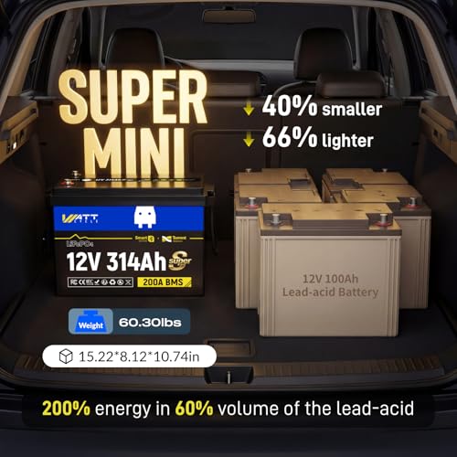 Image of WattCycle 12V 314Ah Mini LiFePO4 Lithium Battery, 200A Smart BMS, 3A Active Balancer, 4-in-1 Smart Switch, Built-in Bluetooth APP, 4.01kWh Ideal for RV, Solar, Home, Off-Grid Power