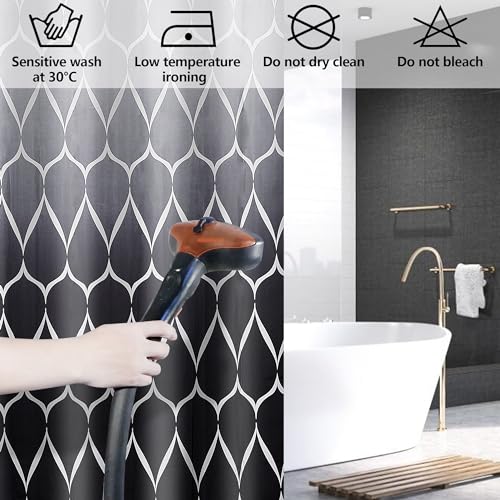 GERUIKE Weighted Shower Curtain 180 x 200 cm, Waterproof Anti-Mould Textile 130GSM Polyester Fabric - Image 3