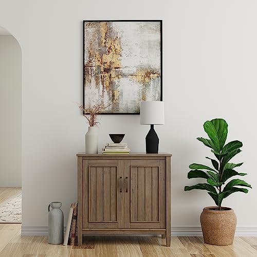 Simplihome Lev Solid Wood 32 Inch Wide Contemporary Low Storage Cabinet In Smoky Brown, For The Living Room, Entryway And Family Room #TOP1