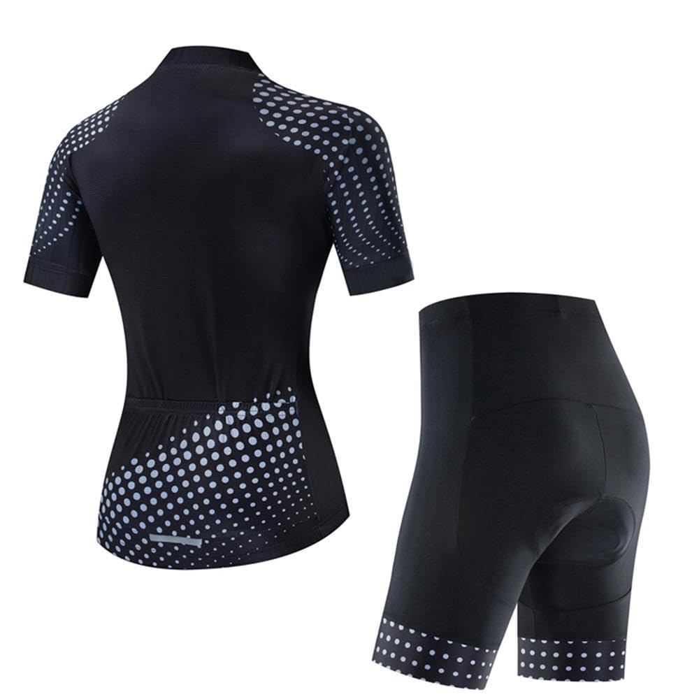 Women's Cycling Jersey Set Breathable Road Bike Shirts Kit Short Sleeve Cycling Clothing with 20D Gel Padded Bib Shorts
