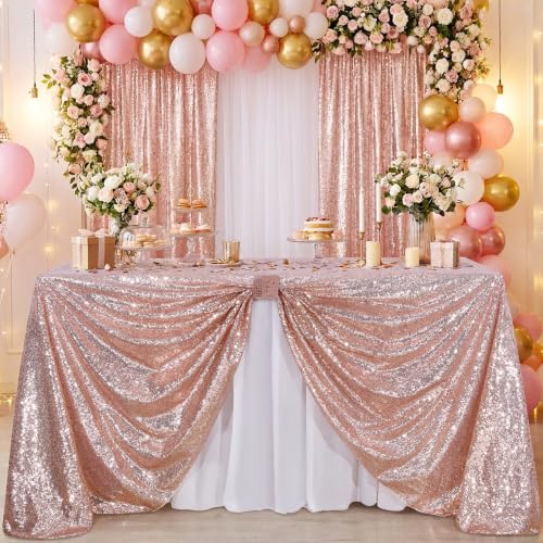 Image of Sequin Tablecloth Rectangle Party Desk Decor 60x102 Inch Blush Pink Fabric | Table Cloth Glitter Fabric Overlay for Indoor Outdoor Dining Baby Shower Wedding Parties Home Banquet