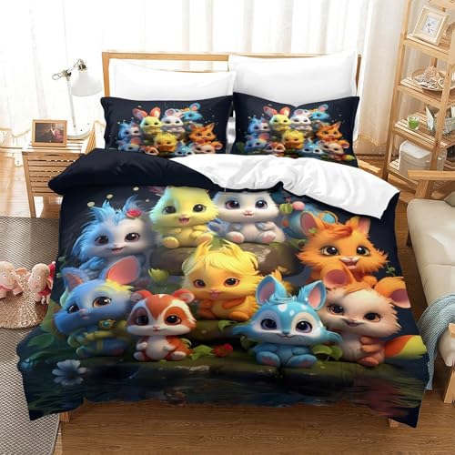 Parure de lit housse de couette 3D animaux mignons microfibre douce - 3