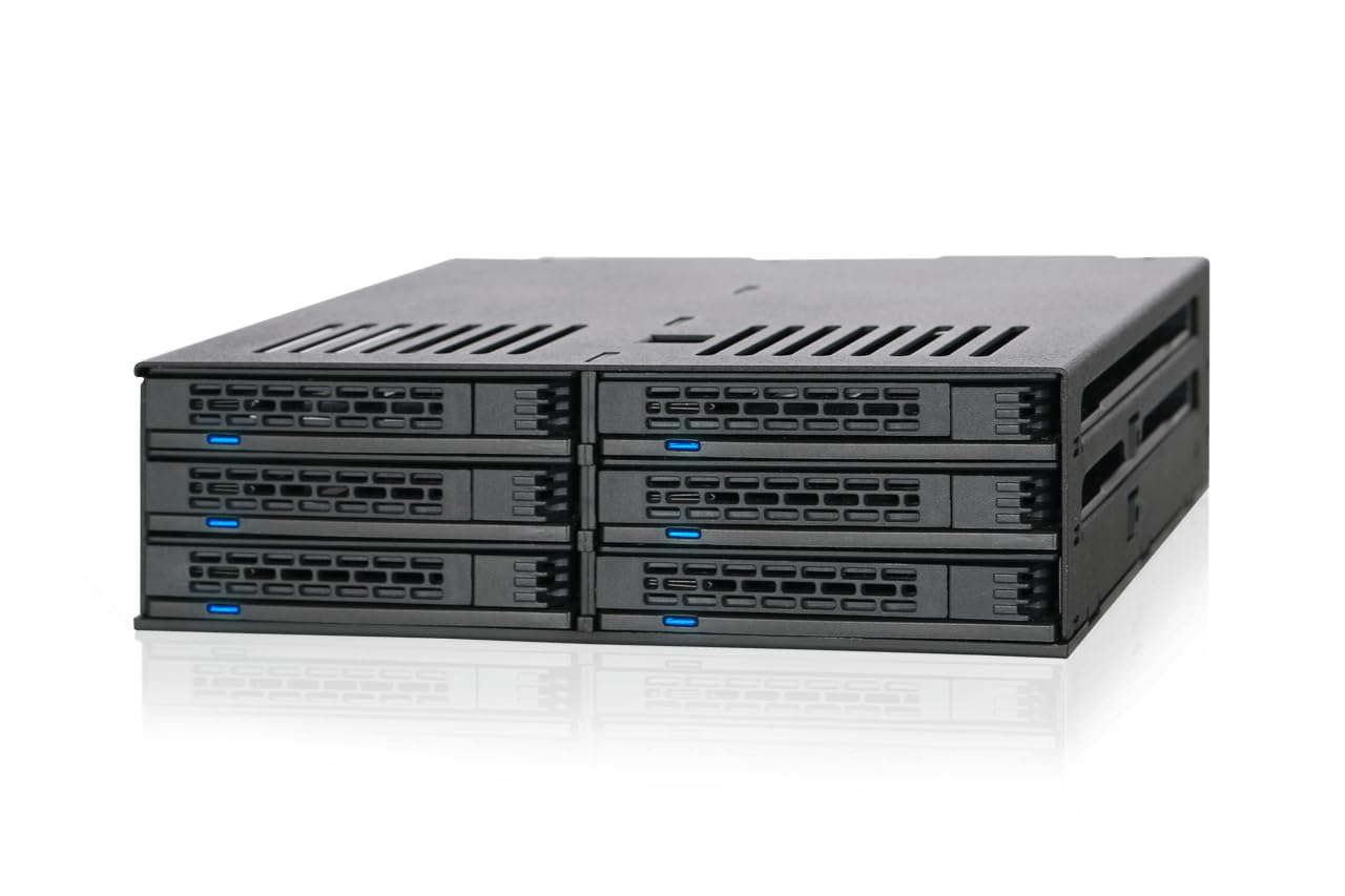ICY DOCK ExpressCage MB326SP-1B Lot de 6 racks amovibles pour disque dur SATA/SAS 2,5" avec plateaux sans vis dans une baie 5,25"