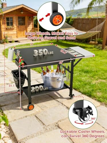Image of Outdoor Grill Table /Cart and Grill Cover for Pizza Oven Table, Large Space with Wheels Pizza Oven Stand& Heavy Duty Waterproof Cover, Fits Ooni Blackstone Ninja Cuisinart Gozney, Solo Stove