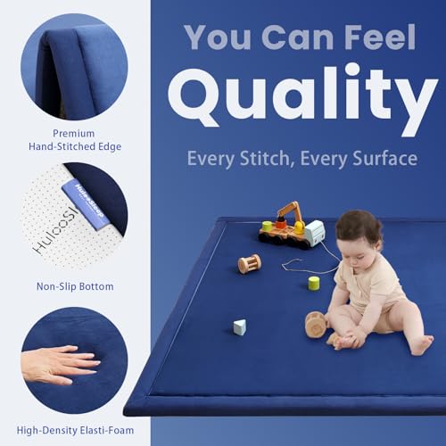 Image of Baby Play Mat for Floor,1.3 inch Thick Memory Foam Tummy Time Mat,Water Repellent Soft Velvet Nursery Rug,Extra Large Non Slip for Crawling,Toddlers,Infants,Kids,Tatami Style for Living Room(Dark Blue)