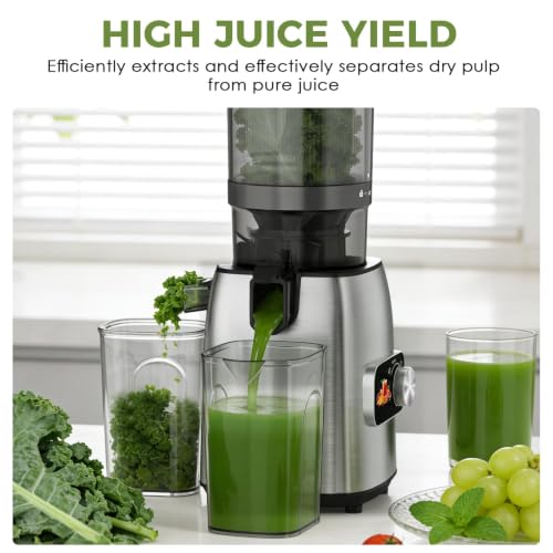 Cold Press Juicer with 5.3" Extra Wide Feed Chute, Slow Masticating Juicer Machine for Pre-Cut Fruits and Vegetables, High Yield Fruit Juicer, Easy Clean Design, BPA-Free - Image 5
