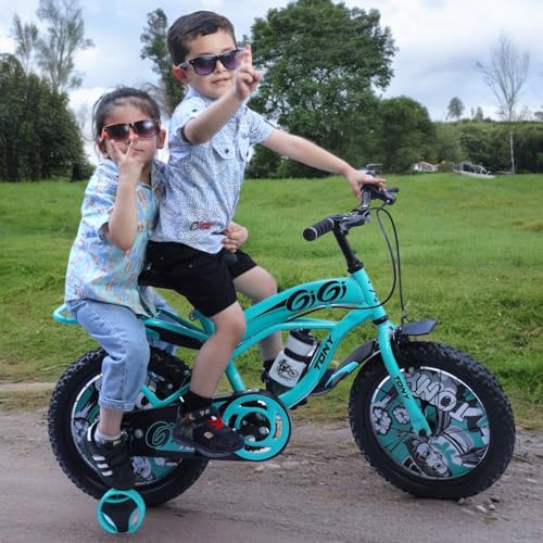 Image of TONY Cycle Bicycles Sports Gigi 16T BMX Single Speed Bicycle for Kids (5-8 Years) Boys & Girls | Double Back Seat | Training Wheels | Water Sipper | Ideal for Outdoor Fun (Seagreen)