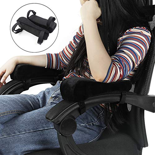 Chair Armrest Pads, Office Chair Armrest Pads with Ergonomic Memory Foam Comfortable Elbow Pillows for Office Chair Arm Support Forearm Pressure Relief Soft Cushion Anti-Slip Bottom (Black) - Thumbnail 2