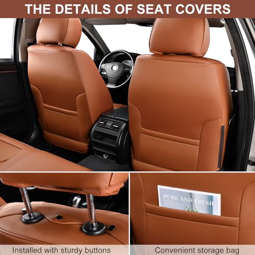 Image of TIEHESYT Car Seat Covers Full Set, Breathable Leather Automotive Front and Rear Seat Covers, Car Seat Protectors Full Set, Compatible with Most Vehicles, SUV (Brown, Front Pair and Rear)
