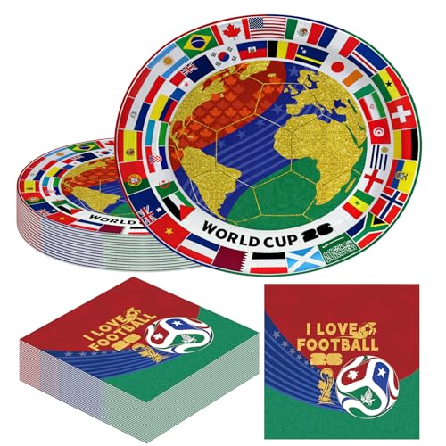 World Cup 2026 Party Decorations World Cup Plates and Napkin Oval Paper Plates and Napkins 100pcs Oval Plate and Napkin for Sports Soccer Birthday Party Decorations